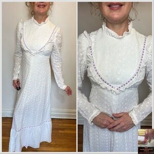Vtg Lola Hawaii White and Lavender Eyelet Maxi Dress sz6